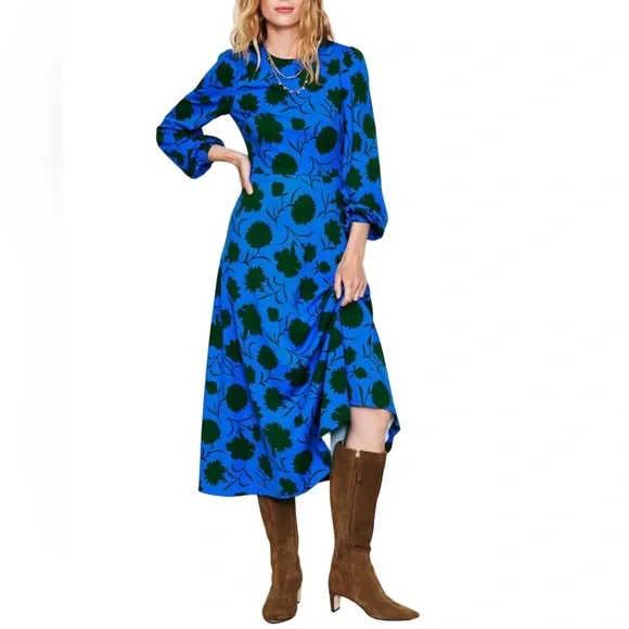 Boden 70s Blue Twisted Waist Jersey Dress Size 14R - Picture 2 of 10